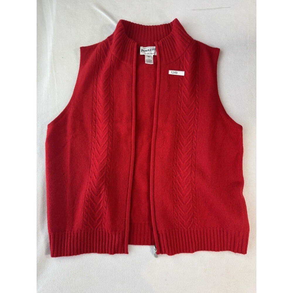 Pendleton Red Lambswool Zip Front Sweater Vest Cable Knit Mock Neck XL